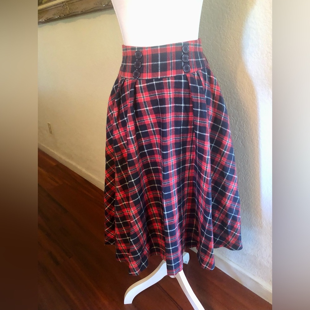 Belle Poque Red Plaid High-Waist Winter Style Skirt